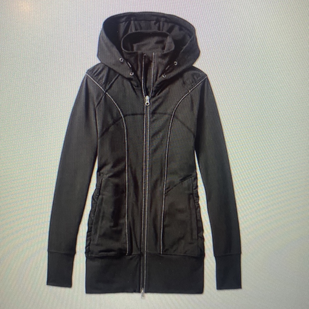 Athleta Long Black Rishi Jacket w Hood. Sz S